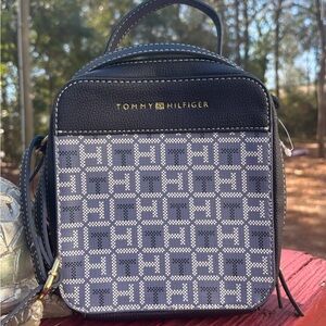 Tommy Hilfiger Navy and White Patterned Crossbody Bag